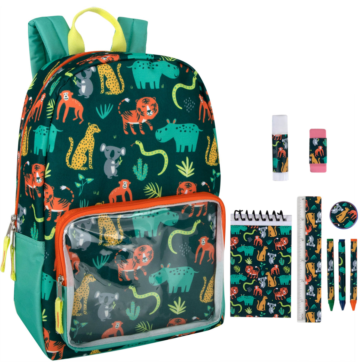 17" Jungle Backpack with 9-Piece School Supply Kit ( 1 Case=24Pcs) 7.7$/PC