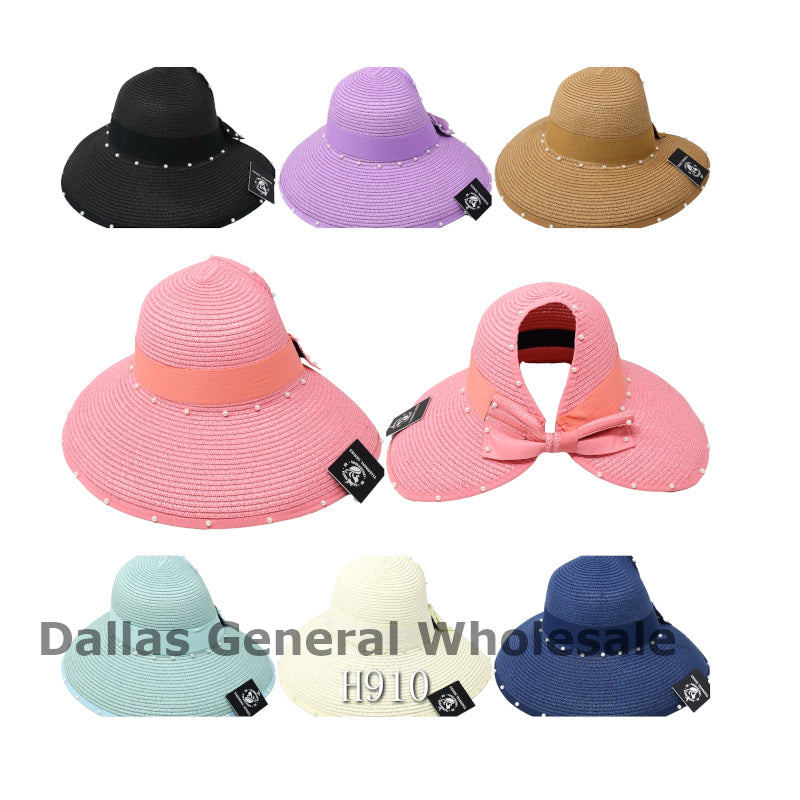 Bulk Buy Women Foldable Pearl Straw Hats Wholesale