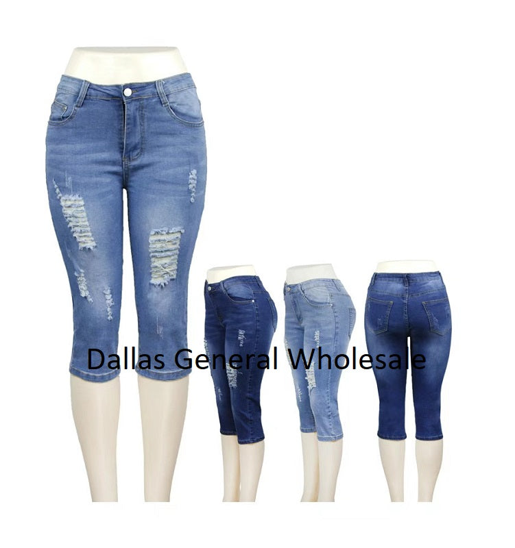 Bulk Buy Casual Distress Denim Capri Jeans Wholesale