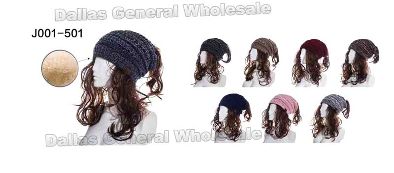 Ladies Messy Bun Hole Beanie Hats Wholesale