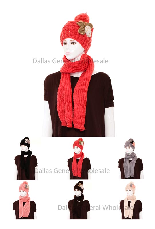 Adults Fur Lining Beanie Hat w/ Scarf Set Wholesale MOQ 12