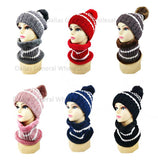 Ladies Fur Lining Beanie Hat with Circle Scarf Set Wholesale