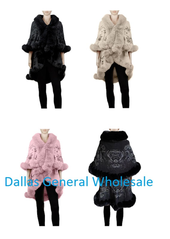 Bulk Buy Ladies Floral Bling Bling Fur Poncho Capes Wholesale