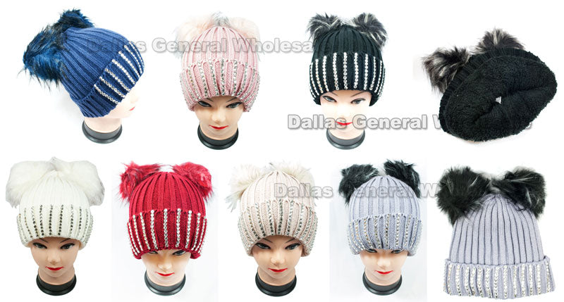 Bulk Buy Ladies Pom Pom Ball Insulated Beanie Caps Wholesale