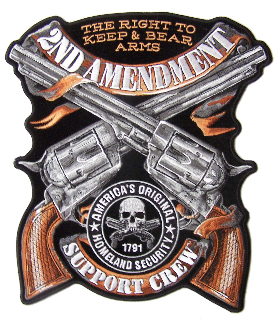 Buy JUMBO 2ND AMENDMENT CROSSED PISTOLS EMBROIDERED PATCH 10 INCHBulk Price