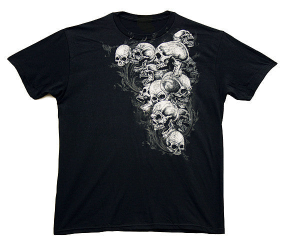 Wholesale magic PILE OF SKULLS BLACK TEE SHIRT ( sold by the piece )